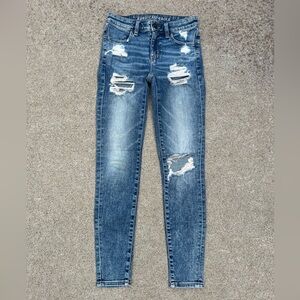 American Eagle Pants‎ Women Size 00 Regular Blue Denim Distressed Jegging Jeans